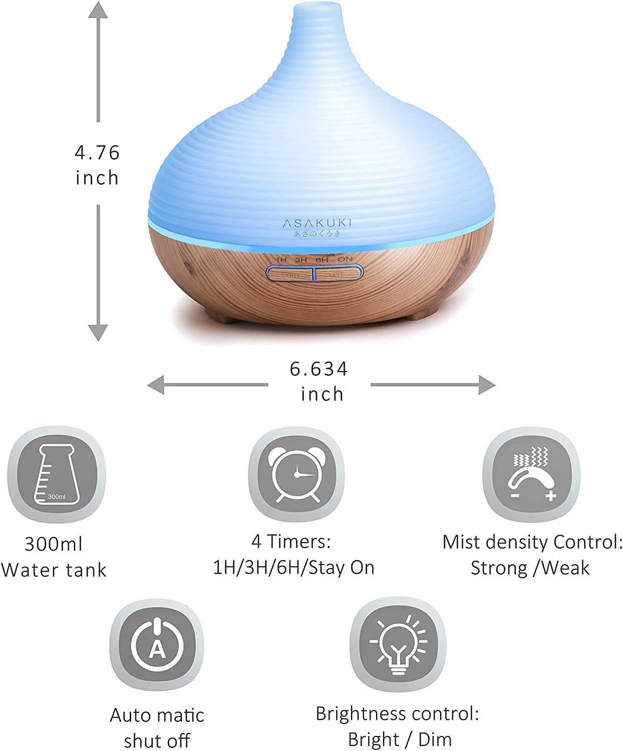 300ML Premium, Essential Oil Diffuser, Quiet 5-In-1 Humidifier, Natural Home Fragrance Diffuser with 7 LED Color Changing Light and Easy to Use